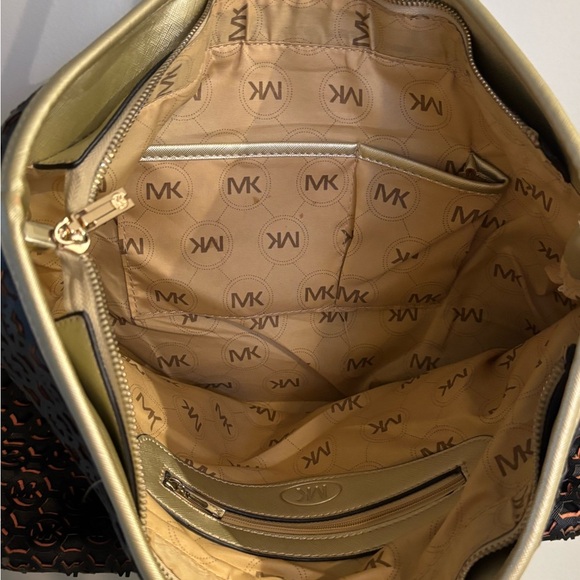 Michael Kors| Black & Gold “Jet Set” Perforated Monogram Large Tote Carryall Bag - Picture 7 of 7